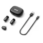 Boya bevielio mikrofonų mini 2-02 komplektas su USB-C priimtuviu, dviem kompaktiškais siuntikais, įkrovimo dėže ir kabeliu, skirtas įrašams į išmaniuosius telefonus ir kompiuterius