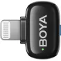 Boya mini 2-01 bežinis mikrofono siųstuvas su Lightning jungtimi, kompaktiškas dizainas diskretiškam mobiliajam įrašymui