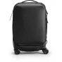 Peak Design Roller Pro Carry-On juodas kelioninis lagaminas iš užpakalinės pusės su SlimDrive™ rankena, nešiojamojo kompiuterio skydu ir Cord Hook™ sistema
