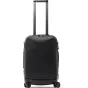 Peak Design Roller Pro Carry-On juodas kelionės bagažas su SlimDrive anglies pluošto rankena, vaizdas iš užpakalio, hibridinė konstrukcija iš polikarbonato ir Versa Shell audinio