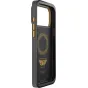 Peak Design Gnar iPhone 17 Pro Max apvalkalas - tvirtas juodos polikarbonato apvalkalas su oranžinėmis detalėmis, nuimama USB-C prievado kištukas ir tekstūruoti kraštai aktyviam poilsiui