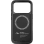 Peak Design iPhone 17 Pro Everyday Fabric Case - atgalinė pusė, demonstruojanti SlimLink magnetinę jungimo technologiją, angliškai juodo spalvos