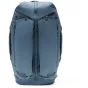 Peak Design kelionių duffelpakas 65L ocean mėlyname fone: priekis su išplėstine talpa ir atspariu 600D recikliniu nailonu