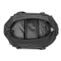 Peak Design Travel Duffel 35L juodas krepšys atidarytas viršaus vaizdas su erdviu vidiniu skyriumi, tinklinės skirstymo sienelės, vandeniui atspariu apačios pamušalu ir tvirta nailono drobės konstrukcija
