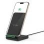 Tech-Protect belaidis įkroviklis A40 QI15W juodos spalvos su įsižiebusiu LED indikatoriumi, vertikaliai įkraunantis telefoną su įtrauktu USB-C kabeliu