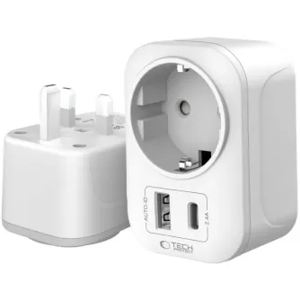 Tech-Protect travel adapter TA100 UK-EU, white Tech-Protect travel adapter TA100 UK-EU, white