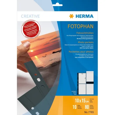 Herma photo sleeve 10x15cm vertical 10sh, black (7785)