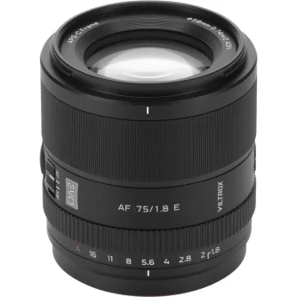 Viltrox AF 75mm F1.8 EVO objektyvas Sony E montavimui, turintis plačią f/1.8 atvirą, skirtą aštriems portretams ir švelniam bokeh efektui. Viltrox AF 75mm F1.8 EVO objektyvas Sony E montavimui, turintis plačią f/1.8 atvirą, skirtą aštriems portretams ir švelniam bokeh efektui.