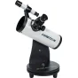 Celestron Cometron FirstScope 76mm staliuko teleskopas su baltu vamzdžiu ir juodais akcentais, dviem akimis ir tvirtu juodu pagrindu, idealiai tinka pradedantiems astronomams.