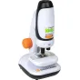 Celestron vaikų mikroskopas su telefonu adapteriu, 50X didinimu, įmontuota LED apšvietimu, mechanine platforma ir kompaktišku dizainu su saugojimo stalčiumi.