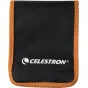 Celestron objektyvų valymo prietaisų maišelis su oranžiniais akcentais, pagamintas iš minkštos medžiagos, su struktūrine stačiakampio forma ir Celestron logotipu balta spalva.
