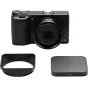 NiSi JetMag Pro komplektas Ricoh GR IV kamerai su magnetiniu kvadratiniu objektyvo dangteliu, objektyvo dangteliu ir adapteriu 49 mm filtrams - kamera iš priekio su priedais