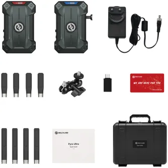 Hollyland Pyro Ultra 1TX & 1RX bežiedinio vaizdo transliacijos sistema su pilnu komplektu: siųstuvu, priėmikliu, antenomis, 12V maitinimo adapteriu, USB-C OTG adapteriu, dviguba kamuoliniu laikikliu, garantiniu kuponu, greituoju Hollyland Pyro Ultra 1TX & 1RX bežiedinio vaizdo transliacijos sistema su pilnu komplektu: siųstuvu, priėmikliu, antenomis, 12V maitinimo adapteriu, USB-C OTG adapteriu, dviguba kamuoliniu laikikliu, garantiniu kuponu, greituoju