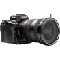 Sony be veidrodžio fotoaparatas su NiSi 105mm apvaliu poliarizuojančiu CPL filtru, turinčiu varinį rėmelį ir įbrėžtus kraštus lengvesniam montavimui