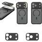 SmallRig 5553 FilMov fotografijos gripas komplektas iPhone 17 Pro su belaidžiu valdymu, energijos banku, moduliu apvalkalu ir T-mount objektyvo adapteriu – gripo ir apvalkalo komponentų vaizdai iš priekio ir iš nugaros