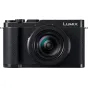 Panasonic Lumix L10 kompaktiškas fotoaparatas su Leica 24-75mm F1.7-2.8 objektyvu, priekinis vaizdas, rodantis aukštos kokybės gamybą ir diafragmos žiedą