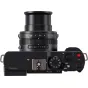 Panasonic Lumix L10 fotoaparato viršus su Leica 24-75 mm F1.7-2.8 objektyvu, matomas diafragmos žiedas, valdymo ratukai ir galiniai nustatymai.