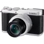 Panasonic Lumix L10 sidabrinė kompaktiška fotoaparatas su Leica 24-75 mm F1.7-2.8 objektyvu, priekis rodantis diafragmos žiedą ir valdymo ratukus