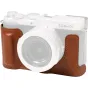 SmallRig Panasonic LUMIX L10 kameros rudas odos pusapvalkalas su įmontuotu rankena, statyvinės montuojamosios skylės ir atviru apačiu lengvai prieiti prie baterijos.