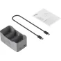 SmallRig 6501 65W baterijų įkroviklis DJI Mini 5/4/3 Pro su USB-C kabeliu ir vartotojo instrukcija, kompaktiškas dizainas kelionėms