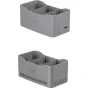 SmallRig 65W baterijų įkroviklis DJI Mini 5/4/3 Pro su keturiais įkrovimo slotais, rodomas priekis ir galas su USB-C prijungimu ir ventiliacijos dizainu