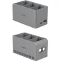 SmallRig 6502 100W akumuliatorių įkroviklis DJI Mini 5/4/3 Pro baterijoms su USB-C prijungimais ir temperatūros valdymu, priekinis ir galinis vaizdas