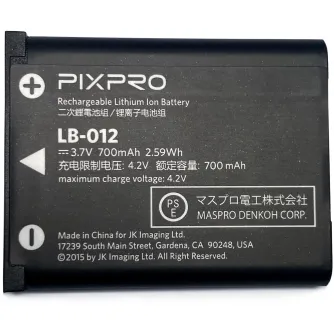 Kodak PixPro LB-012 700mAh ličio jonų akumuliatorius, 3,7V, iki 200 nuotraukų per įkrovą, skirtas Kodak PixPro FZ53 ir FZ55 kameroms, pagamintas JK Imaging.