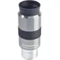 Celestron Omni Plossl 40 mm okulieris su juodu guminiu akies apsauginiu, tekstūru turėklu, sidabriniu aliuminio korpusu ir spausdintu ženklu, izoliuotas ant balto fono