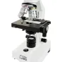 Celestron Labs CB1000CF mikroskopas su trim objektyvais (4x, 10x, 40x) ir 100x aliejaus panardinimo objektyvu, su kampine binokuline galva ir LED apšvietimu po stalu.