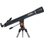 Celestron Astromaster 90 AZ teleskops su tripodu, raudonu aukštosios koordinatų reguliatorių ir juodu vamzdžiu žvaigždžių stebėjimui