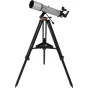 Celestron StarSense Explorer DX102 teleskops, sumontuotas ant juodo triko su smartfonu dock, raudonu taškų ieškikliu ir lėto judėjimo valdymu tiksliam naktinių dangų navigavimui.