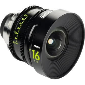 NISI Cine Lens 65 Prime 16mm T2.9 PL-Mount su luminescencinėmis žymėmis ir PL montavimu profesionaliai kino kūrybai