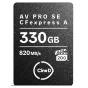 Angelbird CFexpress Type A SE 330GB CineD Edition atminties kortelė su 820 MB/s greičiu, skirta Sony Alpha ir FX kameroms.