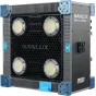 NANLUX Evoke Matrix 2500C pilno spalvų daugiašaltinis prožektorius su keturiomis apvaliomis šviesos galvomis, motorine Fresnel objektyvu ir moduline konstrukcija filmams ir scenos apšvietimui.