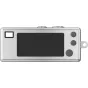 KODAK Charmera Millennium Keychain Digital Camera - kompakti sidabrinės metalinės konstrukcijos su juodu ekranu, pilkais mygtukais, mažu ieškikliu ir raktų pakabuku.