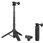 SmallRig 6149 Selfie Stick Support su greito atlaisvinimo adapteriu DJI Osmo Action 6 / Nano - juodas selfie lazda su teleskopiniu stovu, greito atlaisvinimo adapteriu ir riešo dirželiu, rodomas ištiestoje padėtyje prieš baltą f