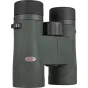 Kowa SV III 8x32 binokliai su tekstūru guminiais apvalkalais, juodu fokusavimo ratuku ir objektyvo dangteliais, su Kowa logotipu raudonai kairiajame okulyare, skirti gamtos stebėjimui ir paukščių stebėjimui.