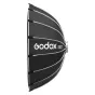 GODOX Multifunctional Softbox S85T su Bowens montu, juodas skėčio stiliaus dizainas su baltais dryžiais, užtikrinantis minkštą ir vienodą apšvietimą fotografijoje ir vaizdo įrašuose.