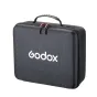 Godox CB141 Carry Bag for ML100BI/ML100R - juoda stačiakampė nešiojimo krepšys su tekstūru, rankena ir užtrauktuku su oranžiniais traukimo žiedais.