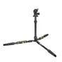 3 Legged Thing Punks Brian 2.0 Tripod Kit su AirHed Neo 2.0 - lengvas juodas ir žalios kolfibrinis tripodas su reguliuojamomis kojomis, kamuoliniu galvu ir greito atleidimo plokšte, skirtas fotografijai ir videografijai.