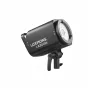 GODOX Litemons LA300Bi Bi-Color LED Video Light su softboxu ir reguliuojamu stovu, su balta apvalia šviesos galva ir ženklu.