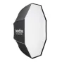 GODOX UL BOX Octa 180 multifunkcionalus softbox su juodu išoriniu ir baltu vidiniu paviršiumi, su GODOX logotipu, skirtas profesionaliai fotografijai.