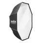 GODOX UL BOX Octa 180 multifunkcionalus softbox su juodu išoriniu paviršiumi ir baltu vidumi, su sulankstomu rėmu ir GODOX logotipu.
