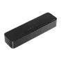 Ultimea Ultima Poseidon M20 Soundbar su tekstūru priekinio grotelėmis, penkiomis valdymo mygtukais ir išgraviruotu prekės ženklu, turintis ploną profilį ir metalinius akcentus.