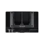 Apskritas kampas SmallHD Cine 7 RED DSMC2 Kit monitoriaus, rodančio tuščias baterijų vietas, 3G‑SDI ir HDMI prievadus, maitinimo įėjimą ir Ethernet jungtį, su SmallHD logotipu.
