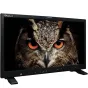 Boland 4K Pro HDR Monitor rodo detali pelėdos artimą vaizdą su ryškiai oranžinėmis akimis ir sudėtingomis plunksnų tekstūromis.