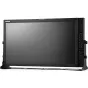 Boland PVB32a LED Broadcast Monitor 32 colių ant reguluojamo stovo, su tamsiu ekranu, valdymo pultu su mygtukais ir rankenėlėmis, plonu rėmeliu ir ventiliacijos angomis gale.