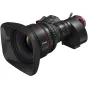 Canon Cinema EOS CN10X25 IAS S Cinemaservos objektyvas 25-250 mm su raudonu žiedu, žalia fokusavimo skalė ir matinio juodo paviršiaus apdaila, sumontuotas ant kameros korpuso su matomais valdymo mygtukais ir objektyvo gaubtu.