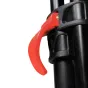 Cartoni Focus Red Lock 75mm tripod leg clamp with a curved lever and gold bolt for professional video tripods