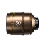 DZOFILM Arles Lustre 50mm T1.6 kino objektyvas, bronzinė apdaila, šoninis vaizdas su fokusavimo atstumo skale (pėdomis ir metrais) bei geltonomis T1.6 diafragmos žymėmis.